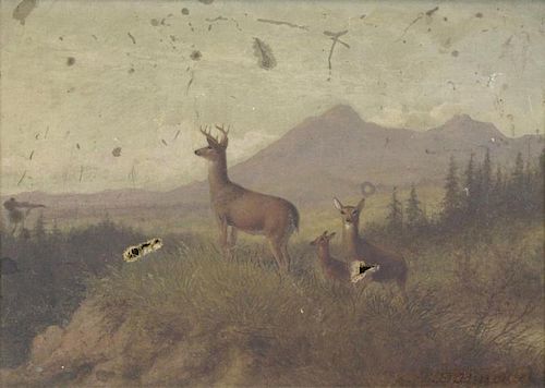HINCKLEY, Thomas H. Oil on Canvas. Deer in