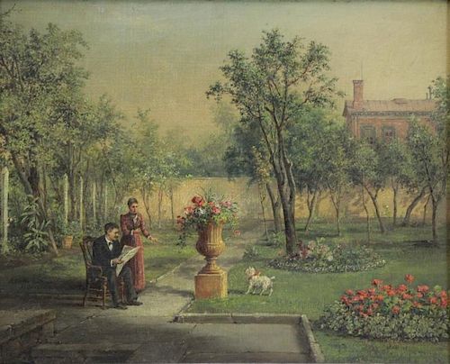 LINTON CHAPMAN, John. Oil on Canvas, Garden Scene.