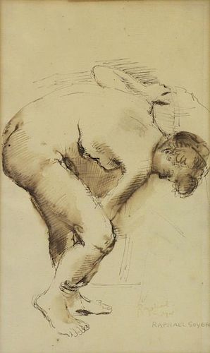 SOYER, Raphael. Ink on Paper. Nude Study.