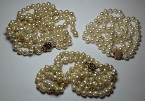 JEWELRY. 14kt Gold and Pearl Necklace Grouping.