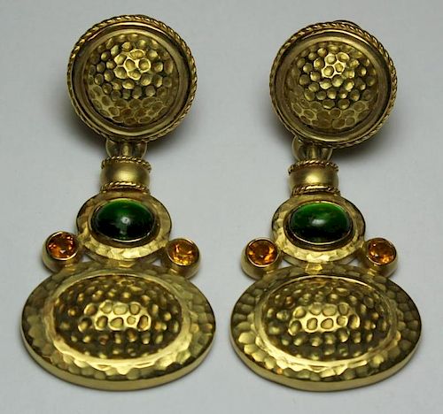 JEWELRY. 18kt Gold and Colored Gem Earrings.