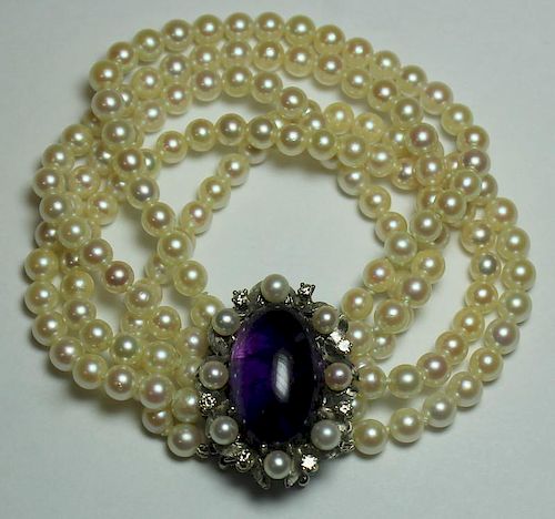 JEWELRY. Pearl, 14kt Gold, Amethyst, and Diamond