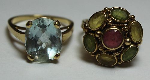 JEWELRY. Gold and Colored Gem Ring Grouping.