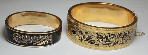 JEWELRY. Gold and Enamel Bracelet Grouping.