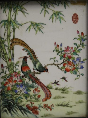 Antique Chinese Framed Enamel Decorated Porcelain