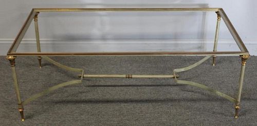 Quality Jansen Style Steel and Brass Coffee Table.