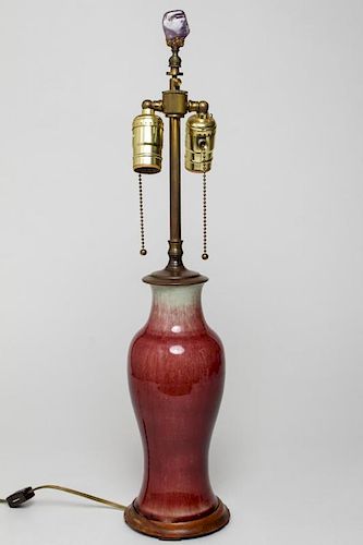 Chinese Peachbloom-Glazed Porcelain Vase Lamp