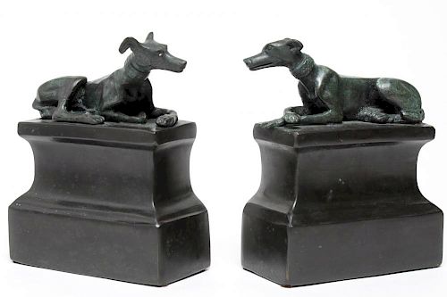Greyhound Patinated Bronze Bookends, Pair