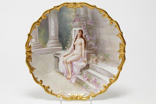 Limoges KPM-Manner Cabinet Plate w. Nude, 19th C.