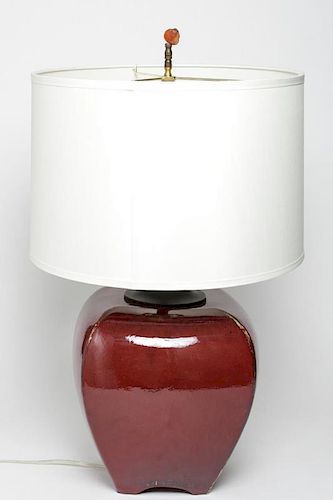 Danish Modern Oxblood Porcelain Table Lamp