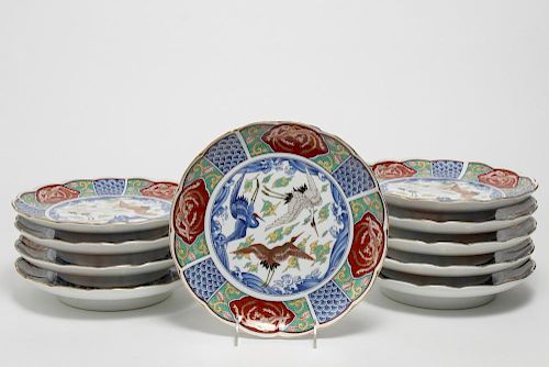 Japanese Imari & Lucky Crane Porcelain Plates, 10