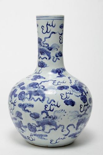 Chinese Qing Porcelain Bottle Vase, Blue & White