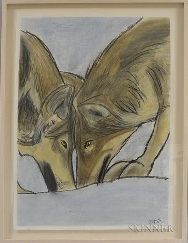 Justin Canha (American, 20th-21st Century)      Untitled (Two Wolves Head to Head).