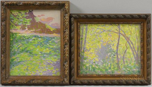 American School, 20th Century      Two Framed Landscapes: Spring Sunlight through Trees