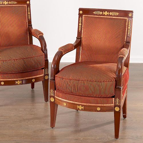 Nice pair Empire mahogany fauteuils