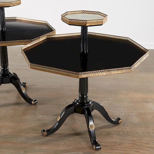 Pair Directoire style tiered serving tables