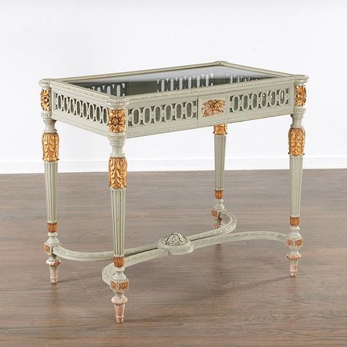 Louix XVI style painted and gilt vitrine table