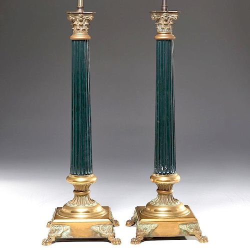 Pair Corinthian column table lamps