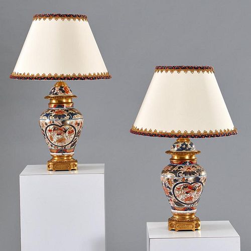 Pair Japanese Imari vase lamps