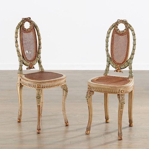 Pair Louis XV style caned chairs