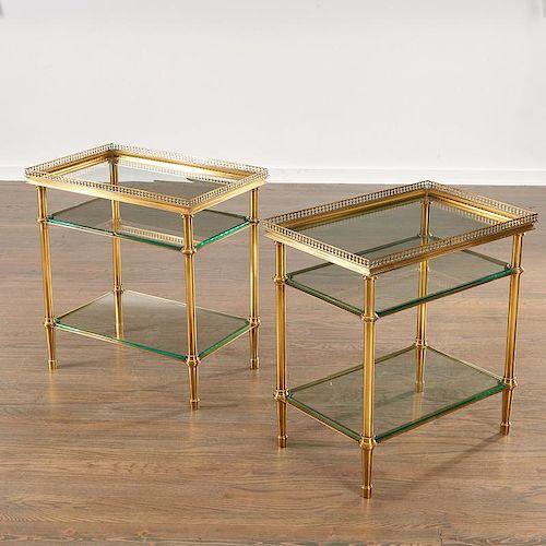 Pair French three-tier bronze occasional tables