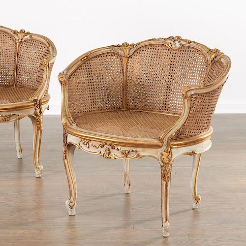 Pair Louis XVI style corbeille settee chairs