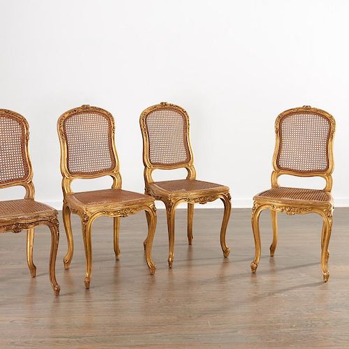 Set (4) Louis XV style giltwood side chairs