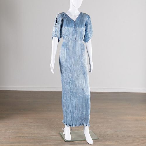 Mariano Fortuny ice blue silk Delphos gown