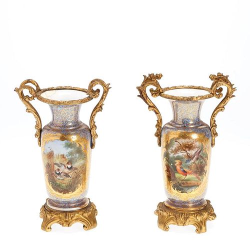 Pair Continental bronze mounted vases