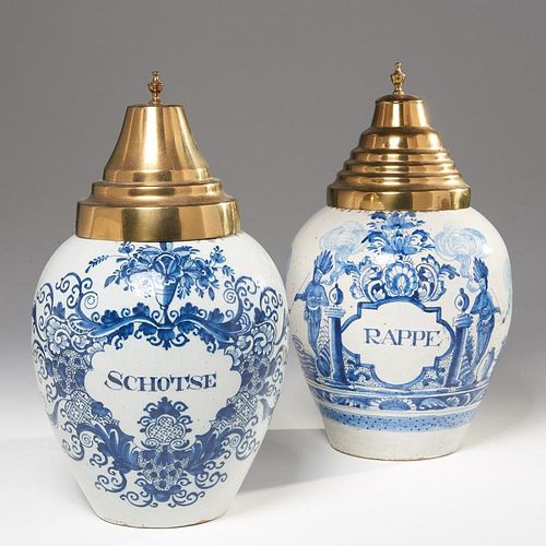 (2) Delft blue and white tobacco jars