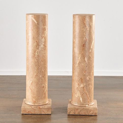 Pair faux marbre column pedestals