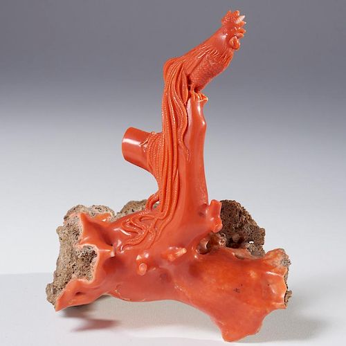 Chinese carved coral branch
