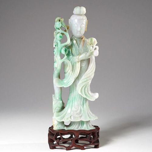 Large Chinese carved three-color jade Guanyin