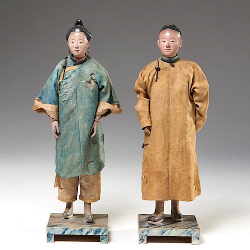 Chinese Export figures in silk robes