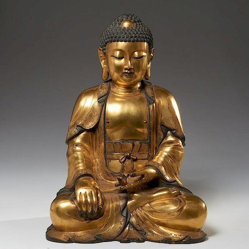 Large Asian gilt bronze Amitabha Buddha