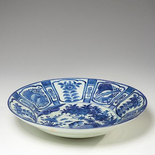Large Asian blue and white porcelain charger