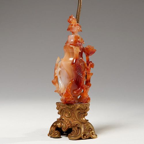 Chinese carved agate mounted as a lamp