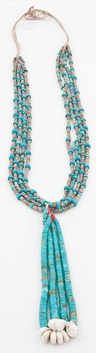 Pueblo Style Heishi and Rolled Turquoise Necklace