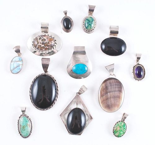 Silver Pendants with Assorted Stone Cabochons, from the Estate of Lorraine Abell (New Jersey, 1929-2015)