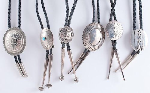 Southwestern Stamped Silver Bolo Ties, from the Estate of Lorraine Abell (New Jersey, 1929-2015)