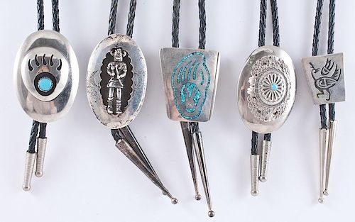 Southwestern Silver Oval and Trapezoidal Shaped Bolo Ties, from the Estate of Lorraine Abell (New Jersey, 1929-2015)