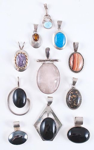 Sterling Silver Pendants with Various Stone Cabochons, from the Estate of Lorraine Abell (New Jersey, 1929-2015)