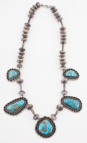 Southwestern Silver and Turquoise Cabachon Necklace