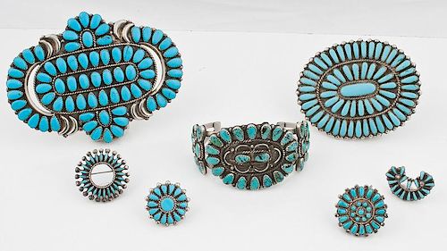 Zuni Silver and Turquoise Cluster Jewelry Items