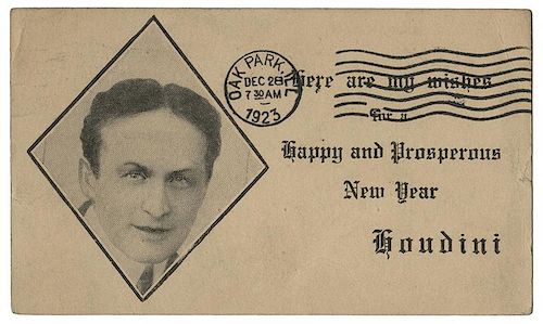 Houdini New Year Greeting Postcard.