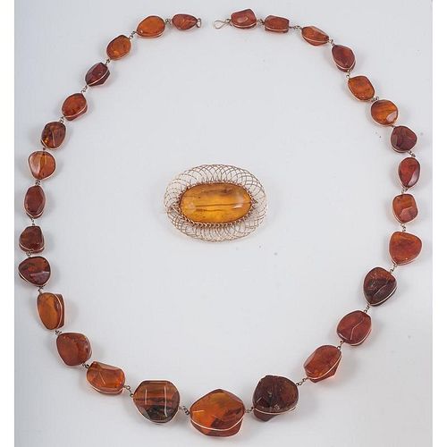 Amber Brooch and Necklace