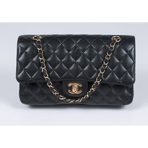 Chanel Quilted Black Leather Double Flap Handbag