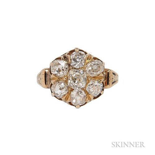 Antique Diamond Ring, set with old mine-cut diamonds, approx. total wt. 2.00 cts., engraved shoulders, size 6.