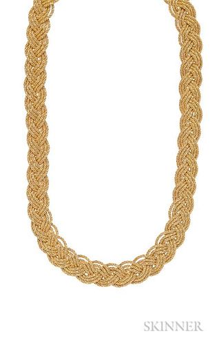 18kt Gold "Braided Ropes" Necklace and Bracelet, Tiffany & Co., 64.6 dwt, lg. 16 1/2 and 7 1/2 in.