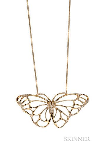 18kt Gold and Diamond Butterfly Pendant, Angela Cummings, Tiffany & Co., c. 1982, suspended from delicate chain, lg. 2 3/4, 3